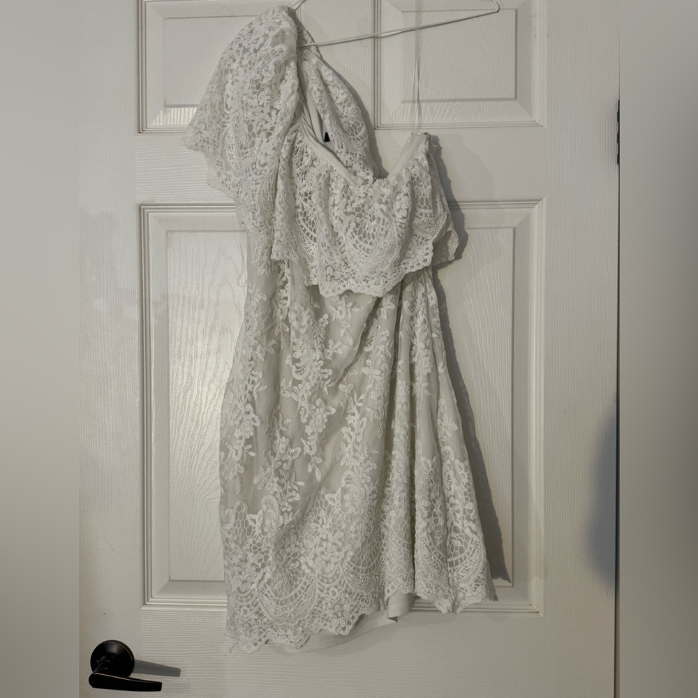 One shoulder white lace dress